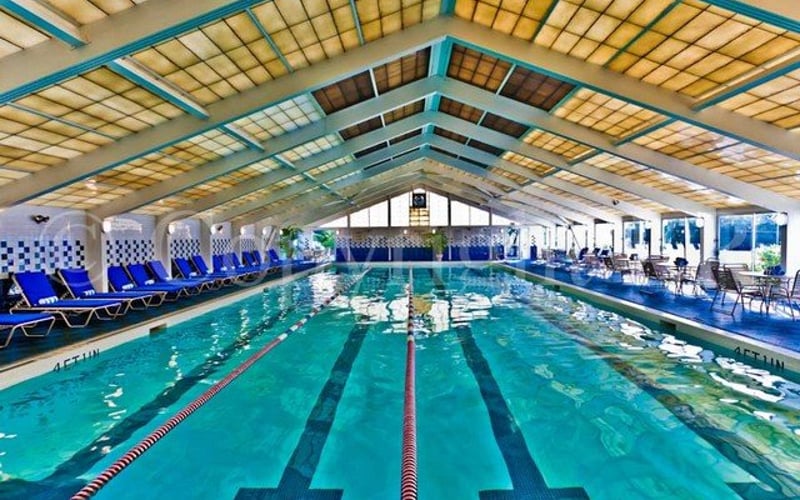 Fletcher pool complex with hot tub and sauna
